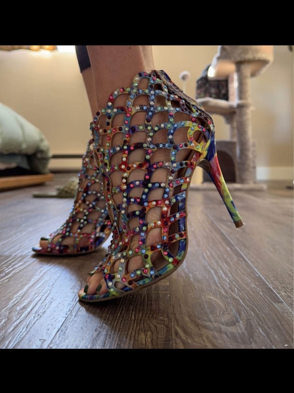 Zigi Soho Multicolor Crystal Cage Stiletto Sandals